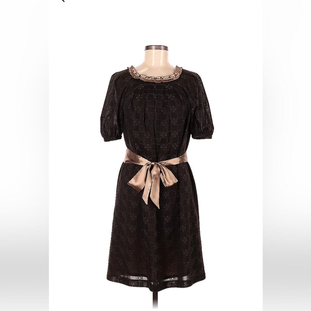 Soup Embroidered ribbon belt‎ brown shift dress, size 9